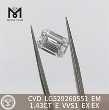 Diamants IGI de forme émeraude de 1,43 CT E classés VVS1 pour des designs distinctifs 丨 Messigems CVD LG529260551