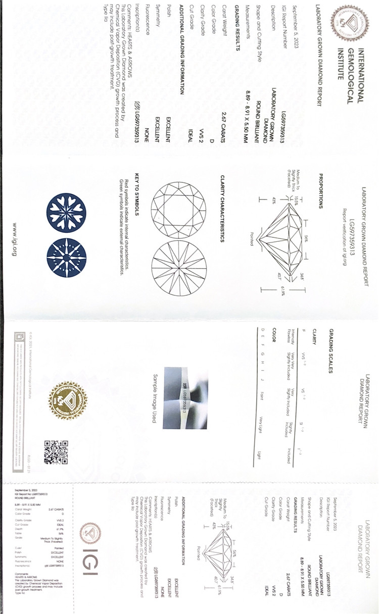 Certificat de diamant igi de 2,67 ct