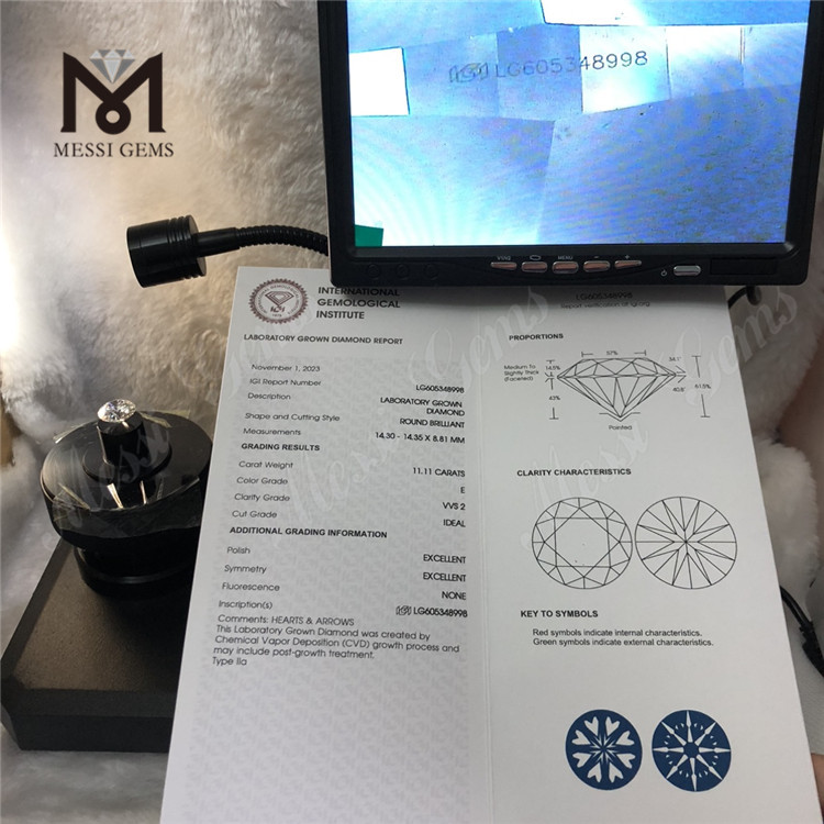 Diamant igi 11 carats CVD Lab cultivé à une perfection parfaite 丨 Messigems LG605348998