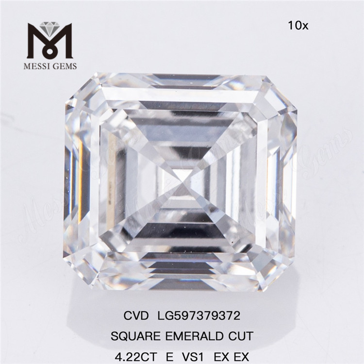 4.22CT E VS1 EX EX SQUARE EMERALD CUT Diamants créés en laboratoire pour la vente en gros CVD LG597379372 丨Messigems