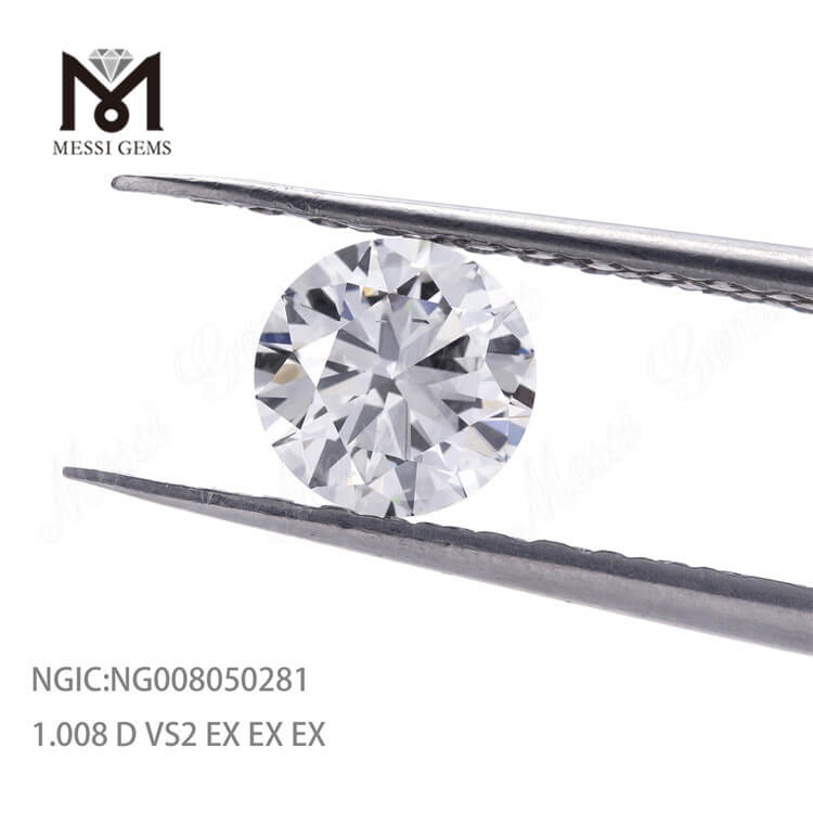 Diamant de laboratoire synthétique bon poli blanc incolore 1.008ct D VS2 HPHT diamant