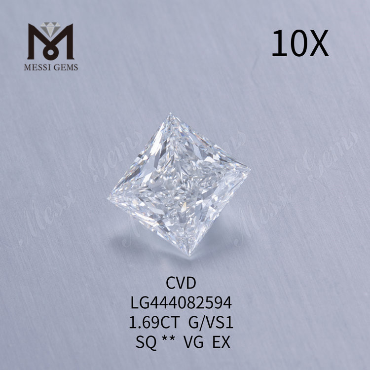1,69 carat G VS1 SQ VG Diamants de taille princesse cultivés en laboratoire polonais