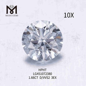 1.66ct D/VVS diamants simulés de laboratoire taille ronde 3EX