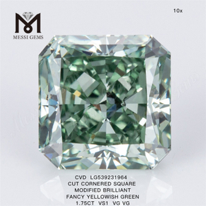 1.75CT CARRÉ MODIFIÉ BRILLANT FANTAISIE JAUNE VERT VS1 VG VG diamant de laboratoire LG539231964 