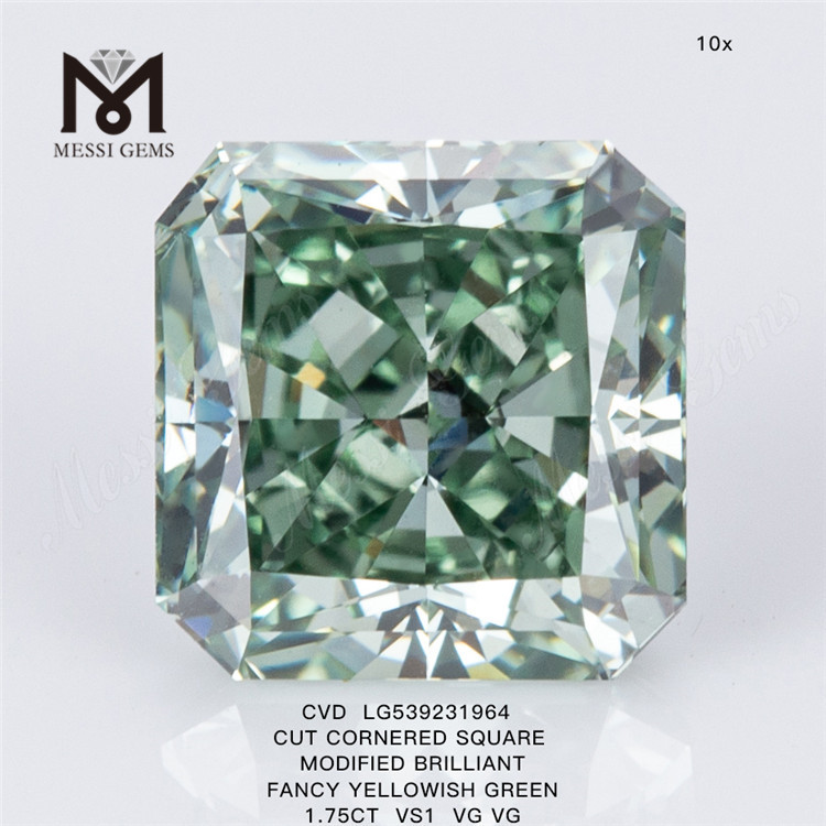 1.75CT CARRÉ MODIFIÉ BRILLANT FANTAISIE JAUNE VERT VS1 VG VG diamant de laboratoire LG539231964 