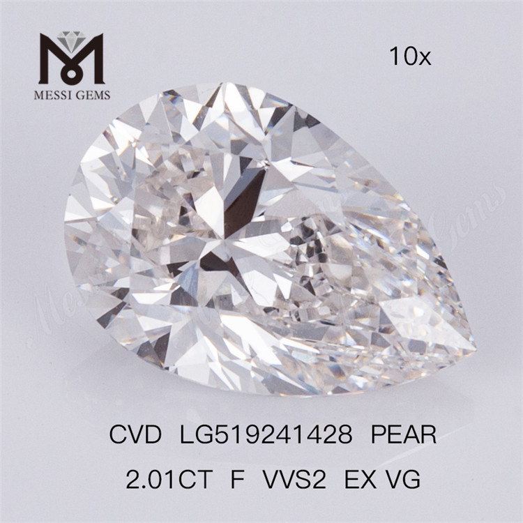 Diamants de laboratoire poire 2.01CT F VVS2 EX VG CVD