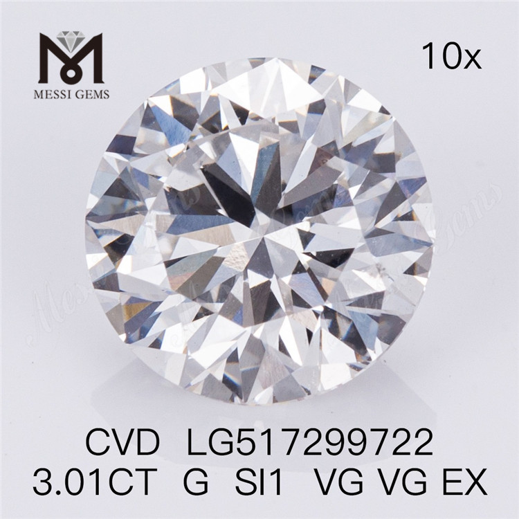 prix d'usine 3.01ct G SI1 diamant synthétique en vrac de forme ronde cultivé en laboratoire