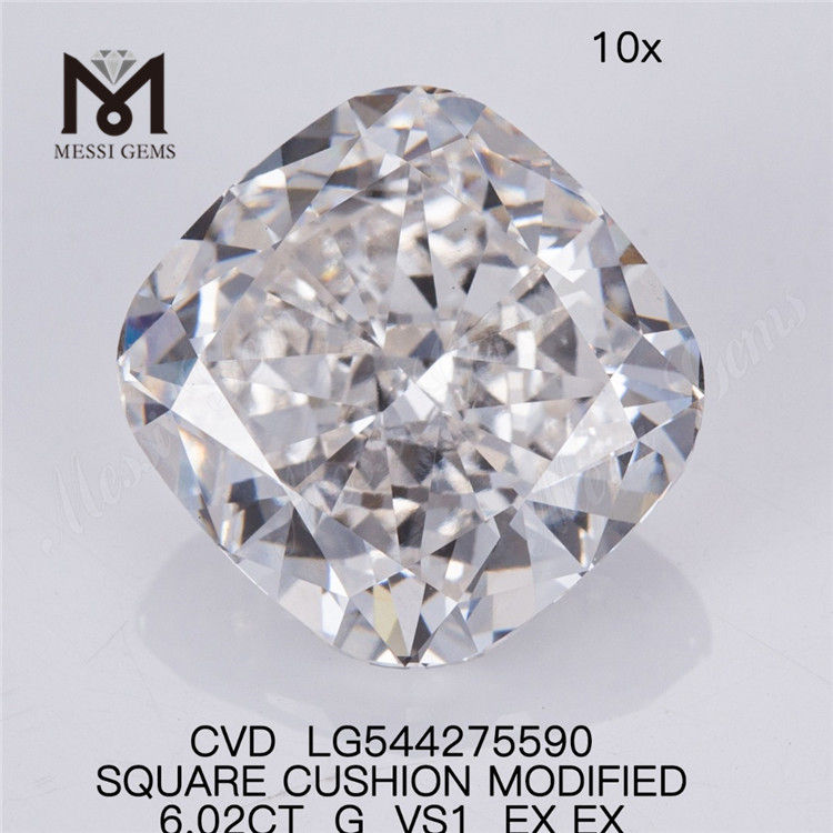6.02CT G VS1 diamant fabriqué par l'homme bon marché SQ CUSHION CUT 6ct blanc lâche le plus grand diamant de laboratoire en stock 