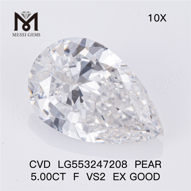 5.00ct F VS2 EX Bon diamant cultivé en laboratoire en forme de poire de haute qualité