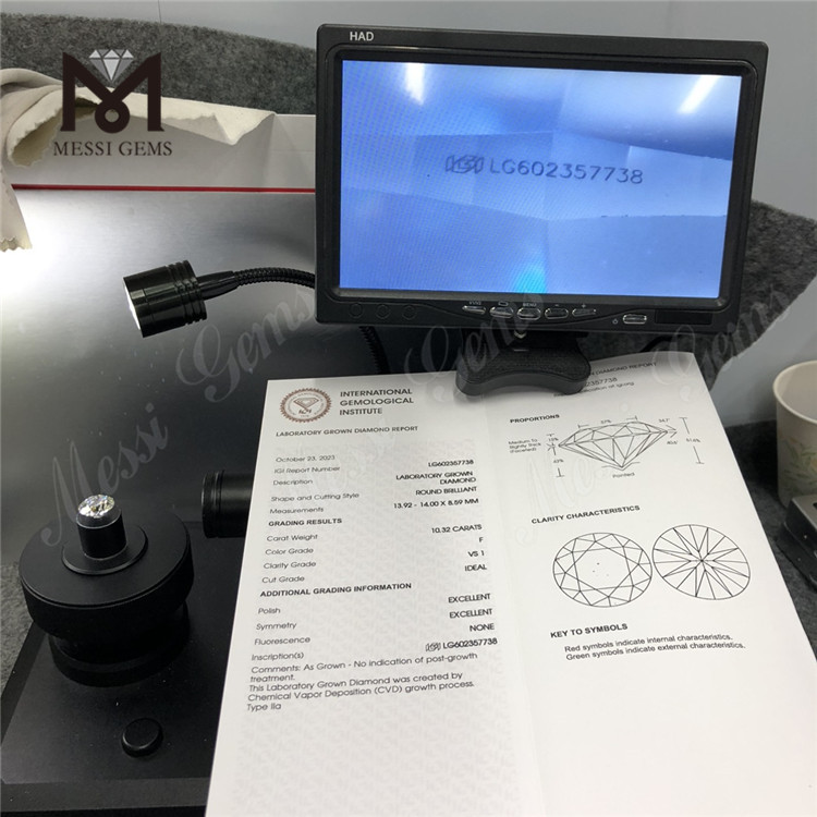 10.32CT F VS1 ID EX EX pour les créateurs de bijoux 10ct diamant cultivé cvd LG602357738 丨 Messigems