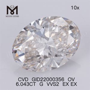 6.043CT G VVS2 EX EX 6ct Gros Diamants CVD OV Sparkle GID22000356丨Messigems