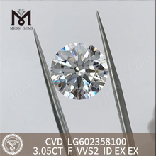 3.05CT F VVS2 ID taille diamants CVD en gros sans prix élevés LG602358100 丨 Messigems 