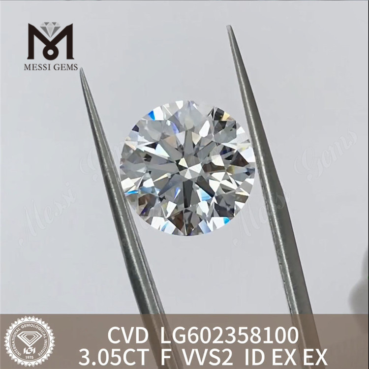 3.05CT F VVS2 ID taille diamants CVD en gros sans prix élevés LG602358100 丨 Messigems 
