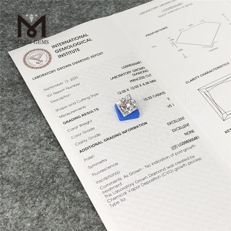 Diamant CVD cultivé en laboratoire 10,33 CT E VS1 EX EX SQ pour achat en gros, votre avantage concurrentiel LG598365481 