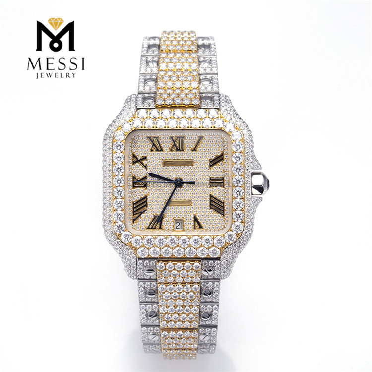 Montre en diamant Moissanite personnalisée Hip Hop, montre de luxe VVS Moissanite glacée, 2023