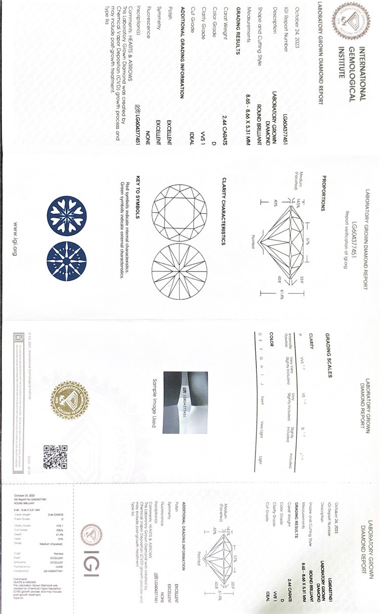 Certificat de diamant igi de 2,44 ct