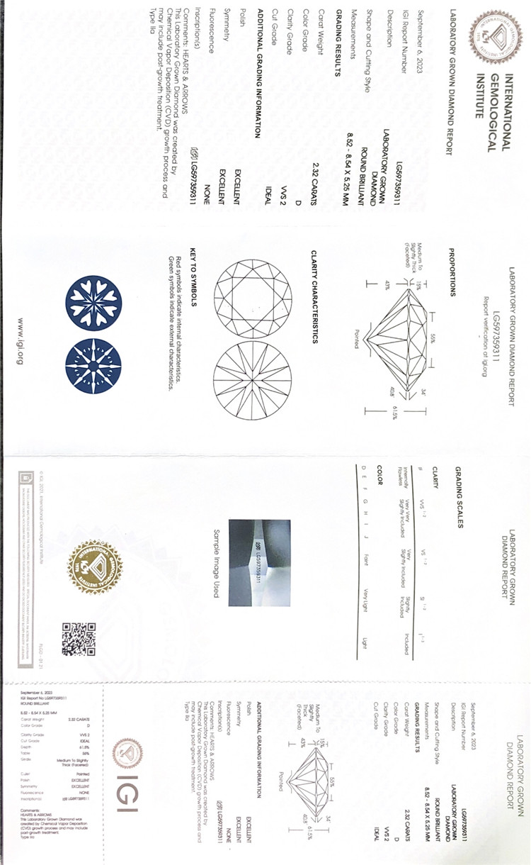 Certificat de diamant igi de 2,32 ct