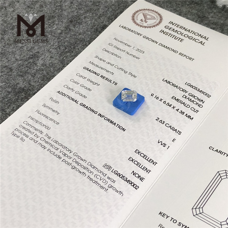 Certificat 2.63CT E VVS1 EM IGI pour CVD diamant pour les designers 丨 Messigems LG605349002