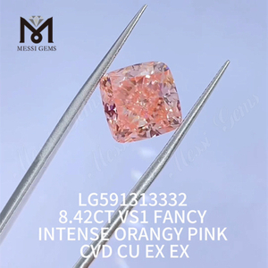 8.42CT VS1 FANTAISIE ROSE ORANGE INTENSE CVD CU EX EX Diamants Roses Fabriqués En Laboratoire