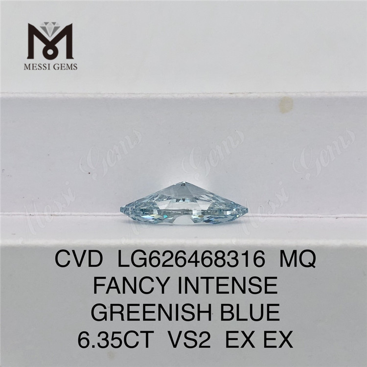 6.35CT FANCY INTENSE GREENISH Diamants cultivés bleus MQ CVD LG626468316丨Messigems